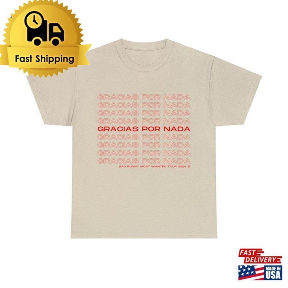 ized Bad Bunny Gracias Por Nada Most Wanted Tour  Graphic Tee